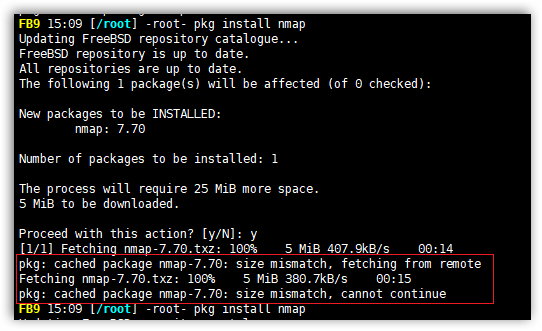 FreeBSD pkg install size mismatch报错